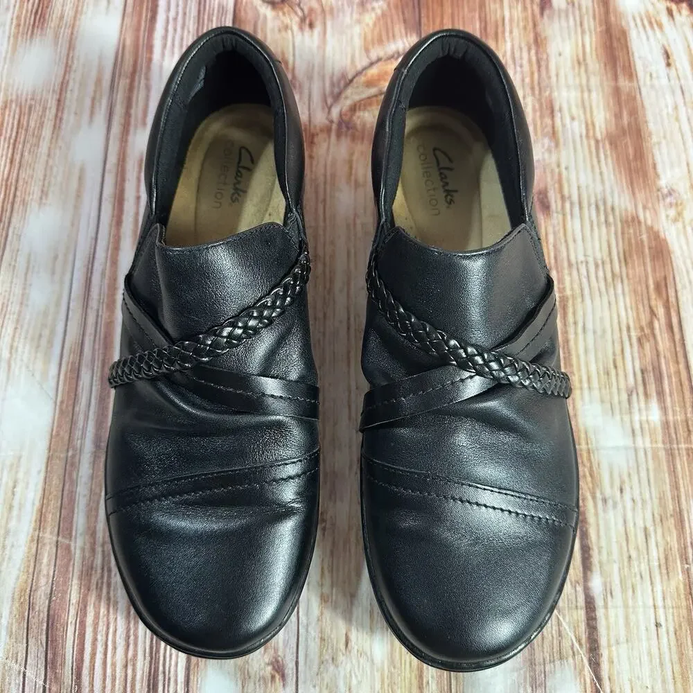 Clarks CORA BRAIDSHOE Size 10 Black Leather Braided Braid Loafers Flats Shoes - Picture 3 of 10